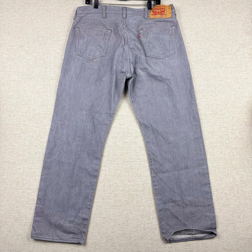 Levis 501 Original Fit Grey Straight Leg‎ Button Fly Denim Jeans Mens 38x32 - Picture 2 of 6
